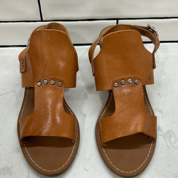 Barbara Barbieri Brown Tan Leather Sling Back Stacked Wood Block Heels Open Toe - Picture 2 of 16